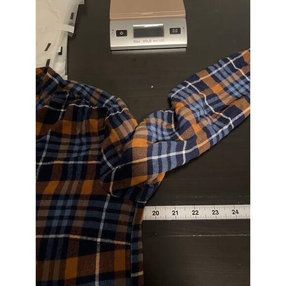 Matilda Jane Womens General Store Tunic Medium Blue Orange Plaid Rayon Button Up - Picture 5 of 7